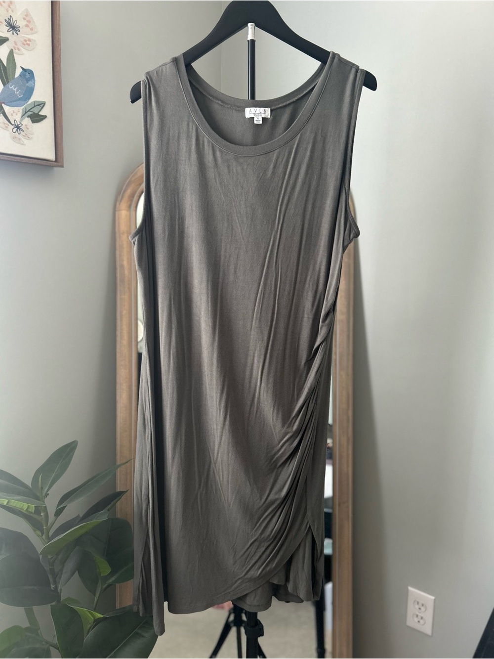 Olive Green Sleeveless Draped Dress